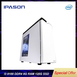 IPASON M3 Office Desktop Computer/Gaming PC 8th Gen Intel i3 8100 4 Core DDR4 8G RAM 120G SSD Mini-PC