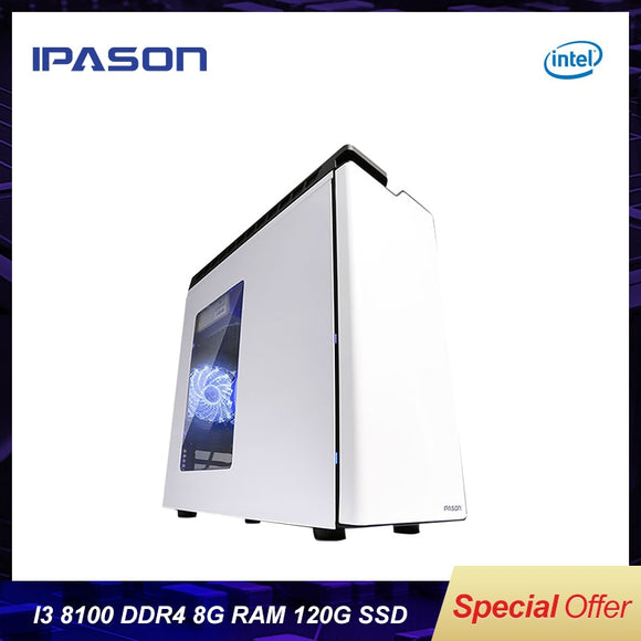 IPASON M3 Office Desktop Computer/Gaming PC 8th Gen Intel i3 8100 4 Core DDR4 8G RAM 120G SSD Mini-PC