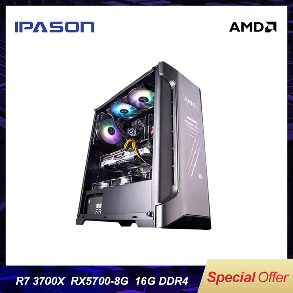 IPASON Gaming computers AMD R7 3700X Dedicated card RX5700 8G 256G SSD DDR4 16G RAM for game PUBG assembly desktop gaming PC
