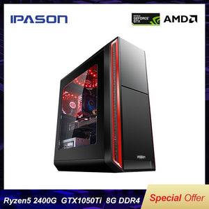 IPASON A5 Gaming PC AMD Ryzen5 2400G DDR4 4G 8G RAM 120G+1T SSD/gaming card 1050TI Desktop Computer