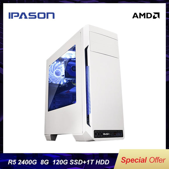 Mini Gaming PC IPASON A3 PLUS AMD Ryzen5 2400G Upgrade 3400G DDR4 8G RAM/1T+120G SSD Windows 10 English version Desktop computer