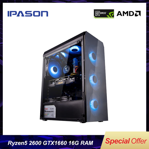 6-Core Gaming PC IPASON AMD Ryzen5 2600/DDR4 16G RAM/1T+120GSSD Dedicated Card GXT1660 6G PUBG gamers win10 barebone Desktop PC
