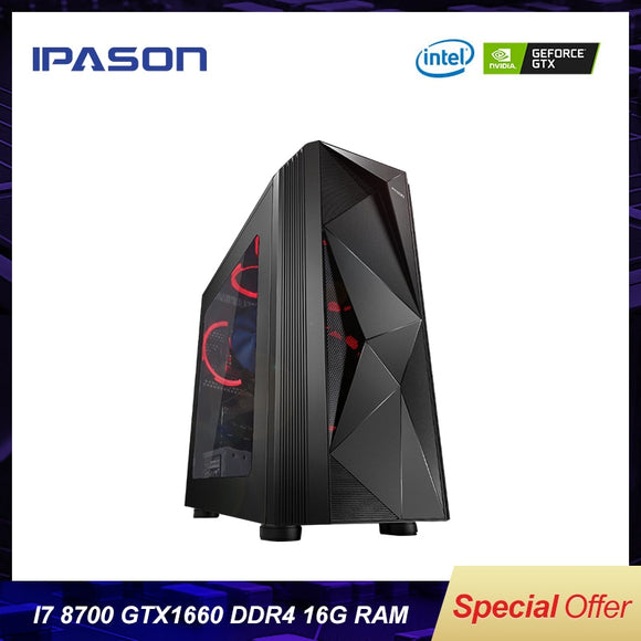 6-Сore Intel Gaming PC IPASON P7 Power 8th Gen i7 8700 DDR4 8G/16G RAM/GTX1660 6G/1T+120G Barebone  Windows10 Desktop Computer
