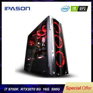 9th Gen 6-Core Intel i7 8700k/9700K IPASON Gaming PC  DDR4 3000 16G RAM/Dedicated Card RTX2070 8G/500G m.2 SSD/2T HDD Desktop
