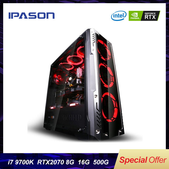 9th Gen 6-Core Intel i7 8700k/9700K IPASON Gaming PC  DDR4 3000 16G RAM/Dedicated Card RTX2070 8G/500G m.2 SSD/2T HDD Desktop