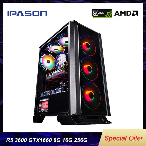 IPASON Desktop PC AMD R5 3600 new product Dedicated card GTX1660-6G DDR4 16G RAM 256G SSD for game PUBG gaming computers PC