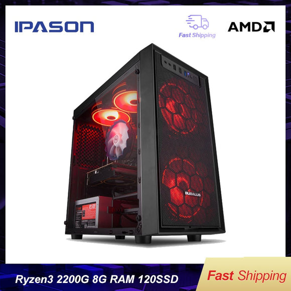 IPASON A3 mini-Gaming PC AMD Ryzen 3 2200G DDR4 4G/8G 120g SSD desktop computer win10 barebone system HDMI/VGA