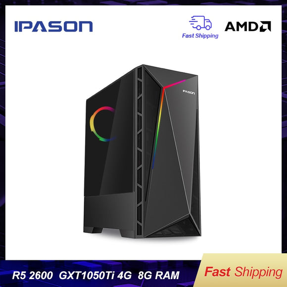 IPASON VGAME Gaming Desktop Computer AMD R5 2600 1050TI Ugrade into GTX1060 3G/RX580 4G/8G high-frequency RAM/240G SSD Gaming PC