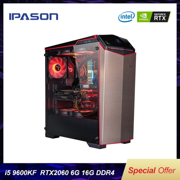 IPASON Gaming Computers Intel i5 9400F Upgrade into 9600KF/RTX2060 SUPER DDR4 16G RAM 256G SSD High-End PUBG Gaming Desktop PC